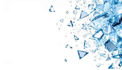 Shattered Blue Glass on White Background