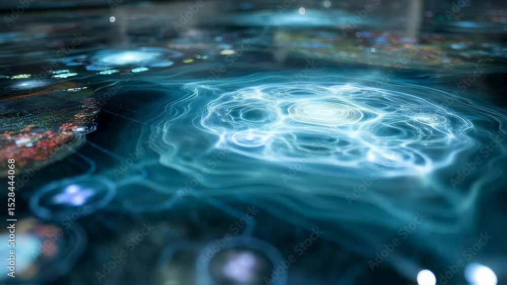 Poster luminescent quantum energy waves undulating dynamically across advanced digital touchscreen interfac