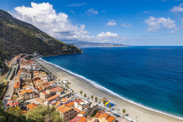 Obraz premium Italy, Calabria, Scilla. View of the beach from the upper town.