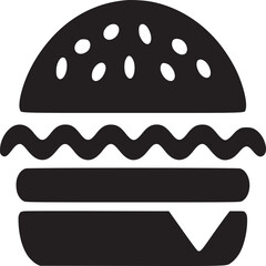 A simple black and white burger illustration with sesame seeds on a light background graphic design