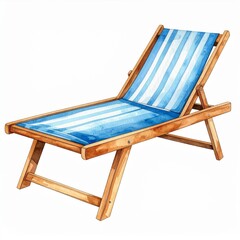 Blue and White Striped Chaise Lounge Watercolor Illustration