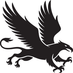 Obraz premium Illustration of a black griffin with wings spread and claws out on a white background design element