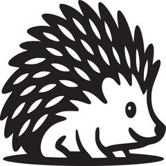 Stylized black and white hedgehog illustration with simple design on a light beige background