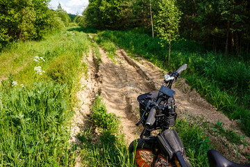 E-bike on a rough dirt road in the wilderness