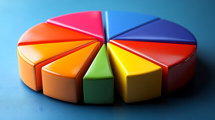 Colorful 3D Pie Chart Representing Data, Statistics, and Market Share
