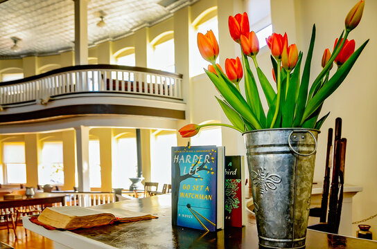 Harper Lee books at Old Courthouse Museum after Harper Lee death in Monroeville Alabama
