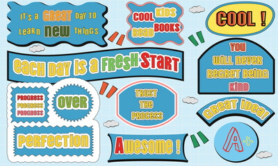vintage retro label with motivation, cheer up phrases for pupils in school