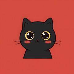 Adorable Black Kitten on Red Background