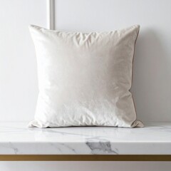 Cream Velvet Cushion on Marble Surface