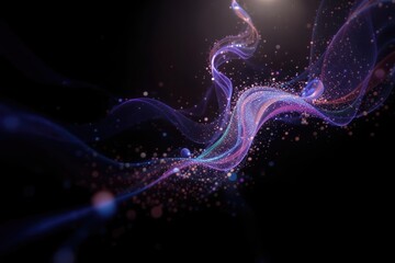 Colorful Dust Spores Swirl Against a Dark Background, Forming Ethereal Patterns