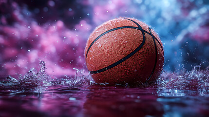 Wet Basketball in Dramatic Lighting Sports and Energy
