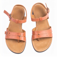 Light Brown Leather Sandals with Buckle Straps