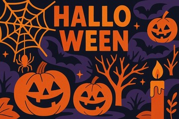 Festive Halloween Decorations Featuring Pumpkins, Bats, and Spooky Elements in Vibrant Colors