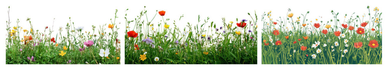 PNG Vibrant wildflower meadow blooms, element set on transparent background