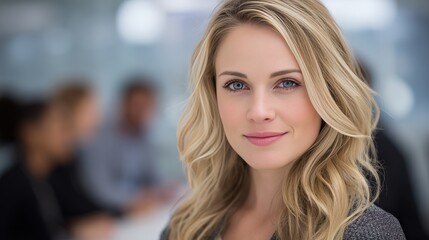 Fototapeta premium Confident Young Woman in a Modern Office Setting with a Professional Background