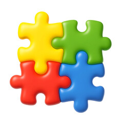 Puzzle Pieces PNG – 3D Colorful Jigsaw Parts Symbolizing Autism, Teamwork and Education – Transparent Background
