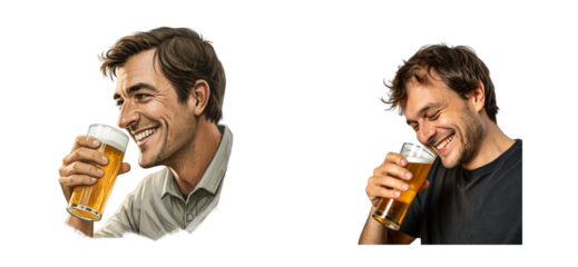 Enjoying beer with friends brewery lifestyle joyful moments. Cut out png set