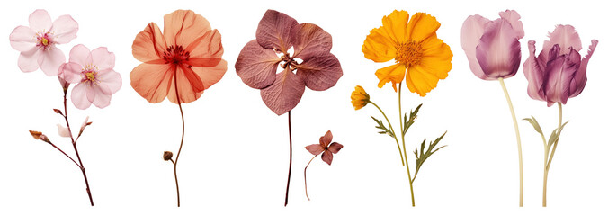 PNG Colorful pressed floral arrangement, element set on transparent background