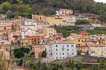 Italy, Basilicata, Maratea. View of a portion of the town on the side of a hill.