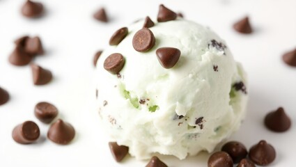 Mint Chocolate Chip Ice Cream Scoop with Chocolate Chips