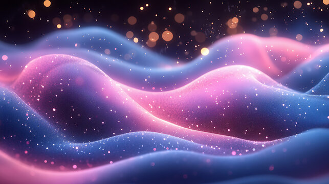 Abstract Pink and Blue Glittering Waves, Digital Art Background