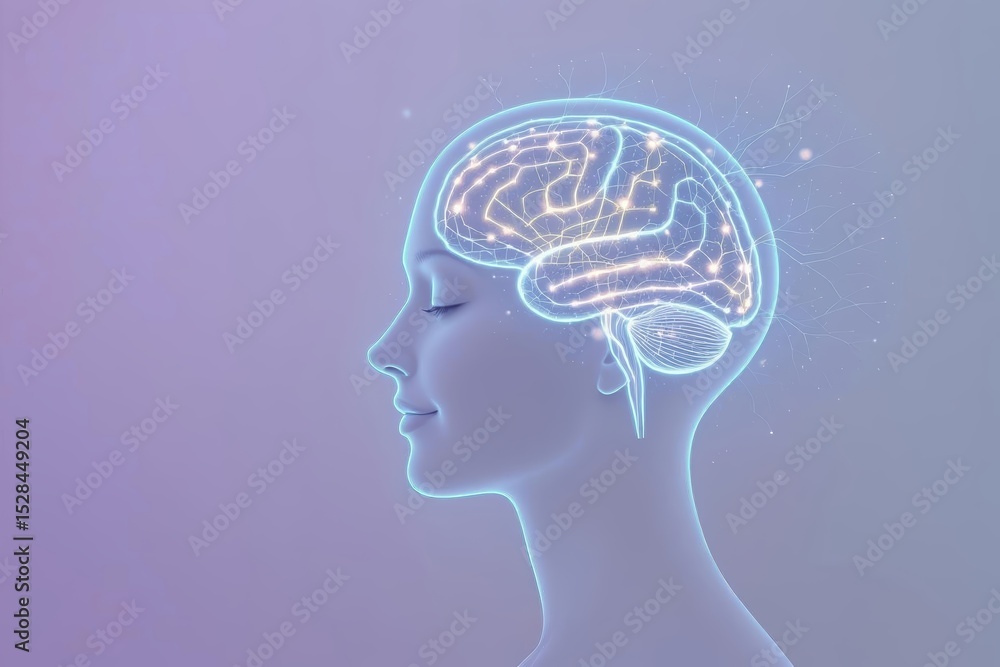 Poster Neural Pathways Illuminate the Mind of a Calm Person Showcasing Neuroplasticity and Positivity