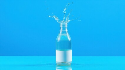 Splashing Water Bottle Against a Vibrant Blue Background