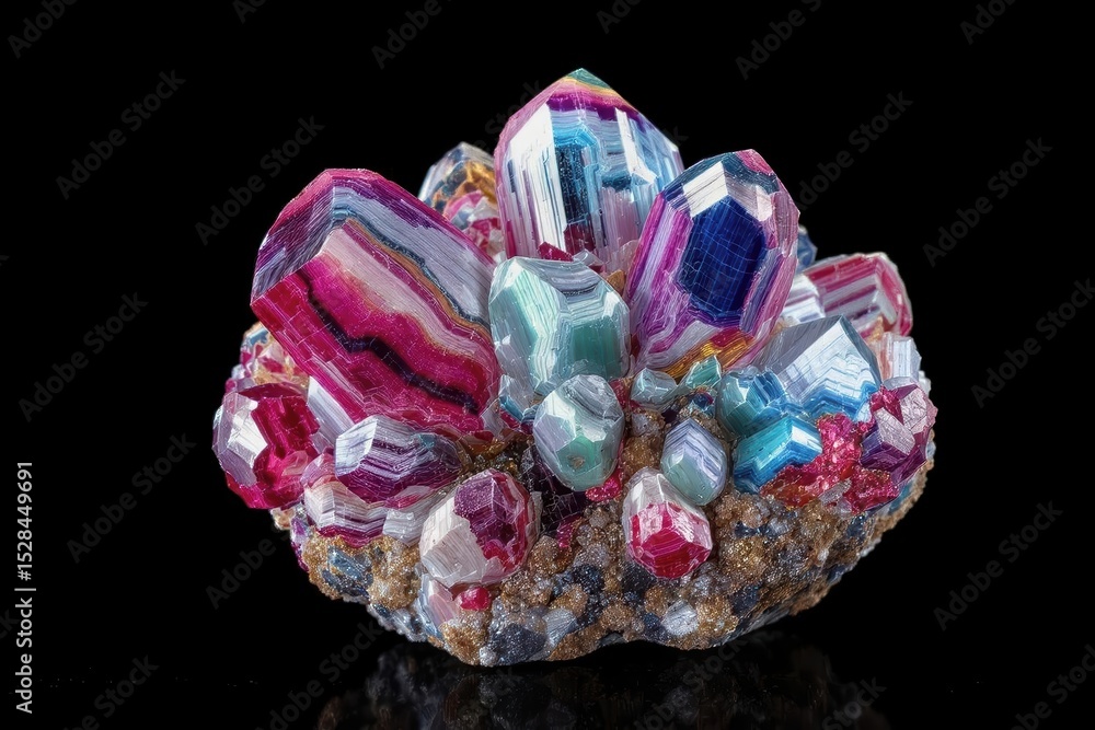 Poster polychrome tourmaline cluster showcasing vibrant colors and unique crystal formations