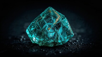 Obraz premium Paraiba Tourmaline Gemstone With Unique Inclusions on a Dark Background Highlighting Its Beauty
