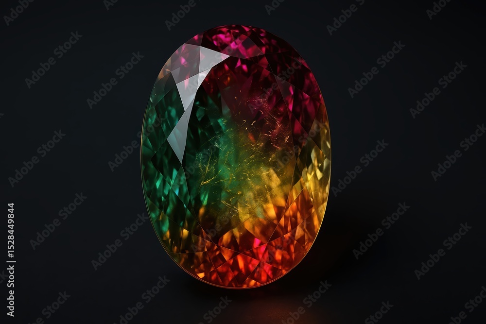 Poster polychrome tourmaline displays vibrant colors under soft light in a studio setting