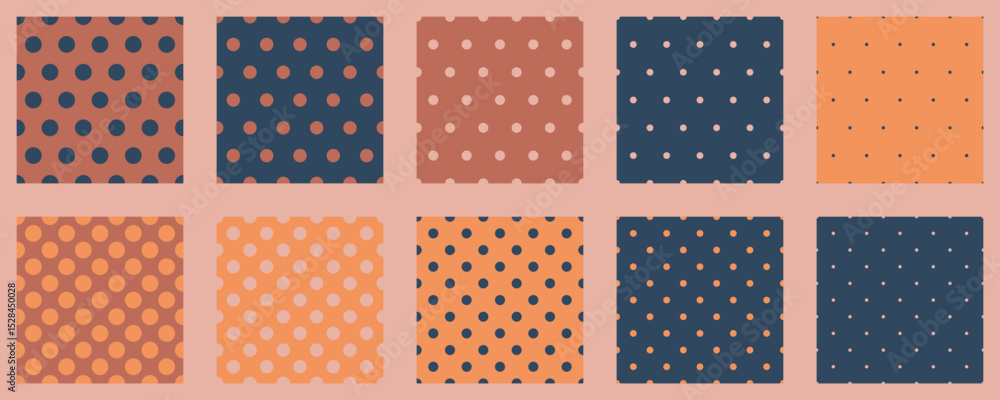 Poster set polka dots seamless vector pattern. simple background for web or print. abstract surface.