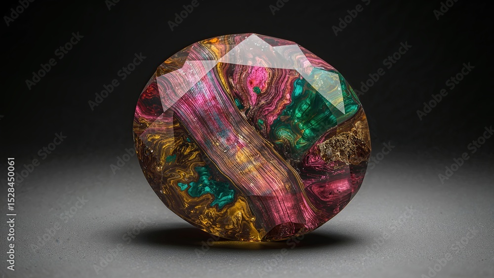 Poster Polychrome Tourmaline Gemstone Displaying Vibrant Colors and Unique Patterns Under Studio Lighting