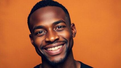 Close-up Portrait of a Smiling Man with a Warm Orange Background