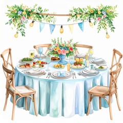 Watercolor Illustration of Elegant Rustic Wedding Table Setting