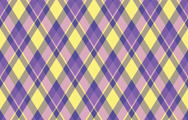Argyle pattern of geometric rhombus. Harlequin check wallpaper design. Classic diamond shaped textile material for web background, print fabric clothing, sweater, wrapping paper, gift card, invitation