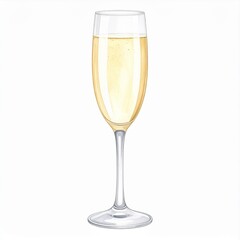 Watercolor Illustration of a Glass of Champagne