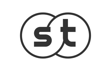 ST business company emblem with outline rounds and letters s t. Logo template of two merged circles for brand identity, logotype. Vector Infinity symbol
