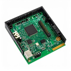 Green Circuit Board with Microchip and Connectors