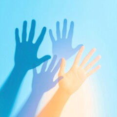 Pastel Hands Shadow Overlay on Blue Textured Background