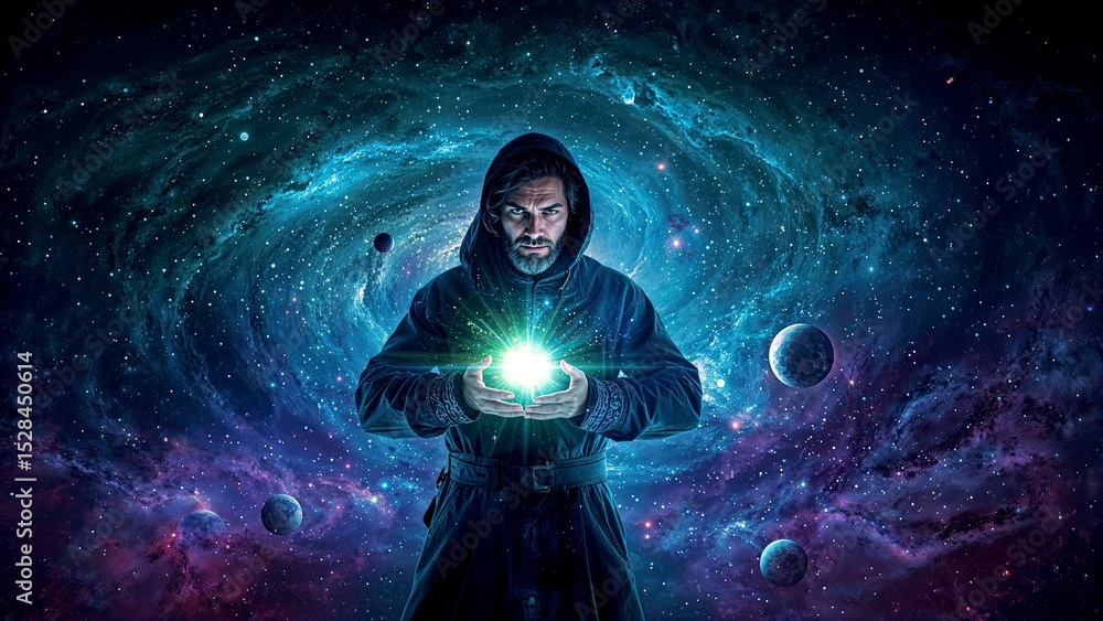 Poster master of light and dark reveals the universes secrets through cosmic energy in a celestial event