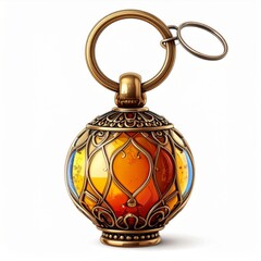 Ornate Gold and Amber Glass Perfume Keychain