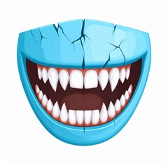 Naklejka premium Cracked Blue Cartoon Mouth with Sharp Fangs
