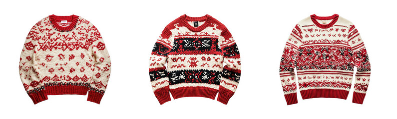 Festive sweaters showcase winter wonderland apparel. Cut out png set