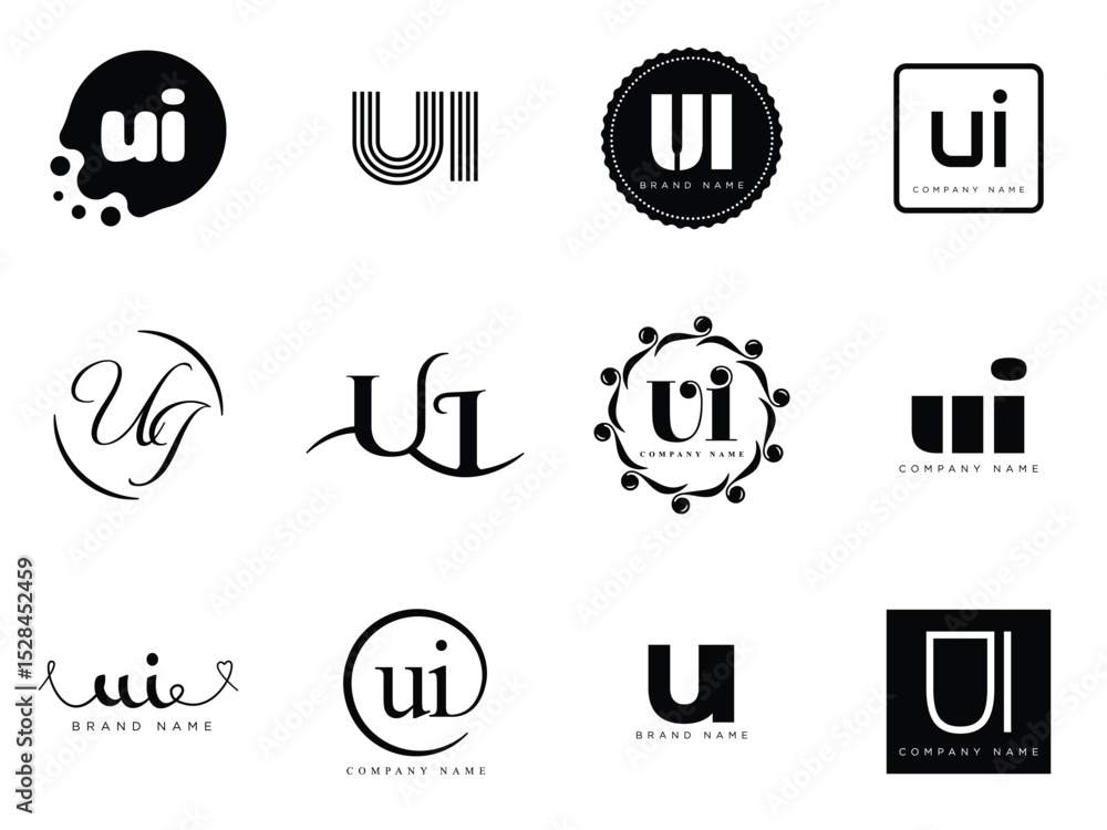 Fototapete ui logo company template. letter u and i logotype. set different classic serif lettering and modern 
