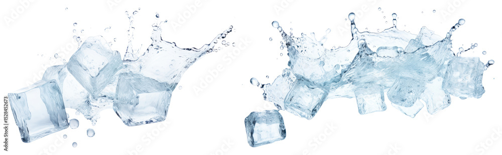 Poster png dynamic ice cube splash, element set on transparent background