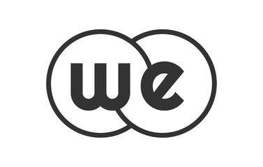 WE business company emblem with outline rounds and letters w e. Logo template of two merged circles for brand identity, logotype. Vector Infinity symbol