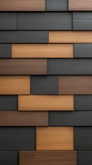 Abstract wood plank wall, brown, black rectangles.