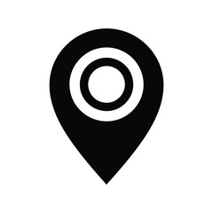 Simple black location marker icon, pinpoint, GPS, map symbol.