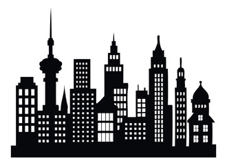 Modern City Skyline Silhouette: Iconic Urban Skyscrapers Vector Illustration