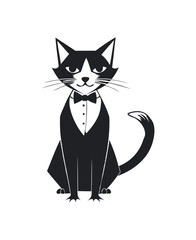 Elegant Tuxedo Cat Illustration in Black and White
